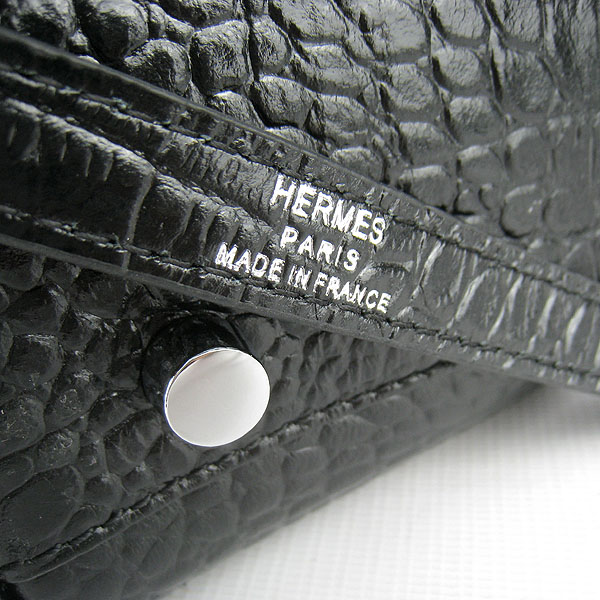 7A Replica Hermes Kelly 32cm Crocodile Veins Leather Bag Black 6108